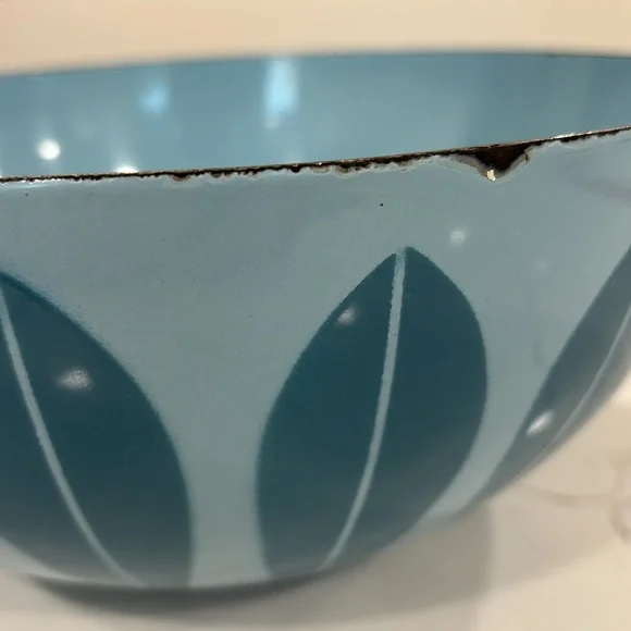 Cathrineholm Turquoise Blue On Blue Enamelware Lotus Bowl 11” Diameter MCM - Picture 12 of 17
